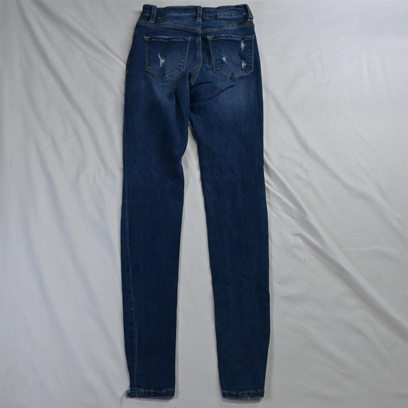 KanCan 1 / 24 Exposed Button Fly Skinny Dark Destroyed Stretch Denim Jeans - Picture 7 of 7